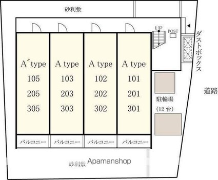 東京都三鷹市深大寺２丁目[1K/22.35m2]の配置図