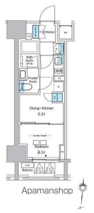 プレディアコート錦糸町スカイビュー[1DK/25.43m2]の間取図