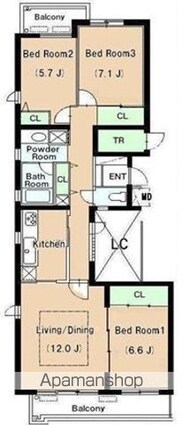 リュゼ経堂[3LDK/86.48m2]の間取図