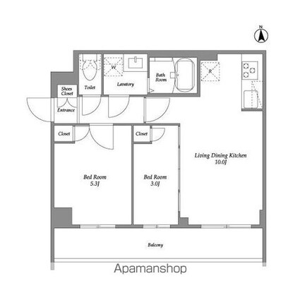 ザ・グラヴィティ新宿[2LDK/40.11m2]の間取図