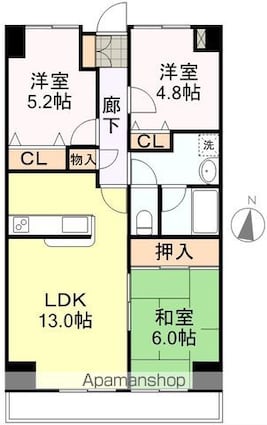 スカイコート上杉[3LDK/68.86m2]の間取図