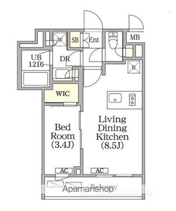 ユーレジデンス目黒東山[1LDK/31.15m2]の間取図