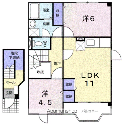 クレストール来山Ｂ[2LDK/58.12m2]の間取図