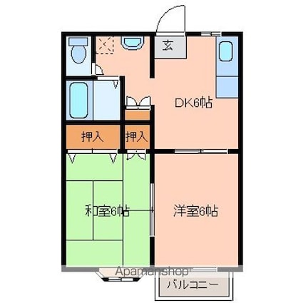 宮城県仙台市宮城野区福室３丁目[2DK/39.8m2]の間取図