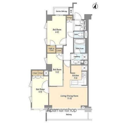 ＢＬＥＳＳ中野弥生町[3LDK/72.79m2]の間取図