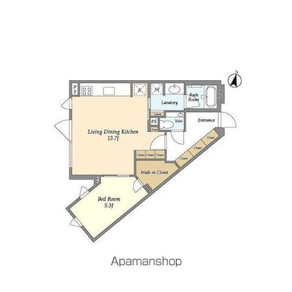 アンソレイエ下北沢[1LDK/49.53m2]の間取図