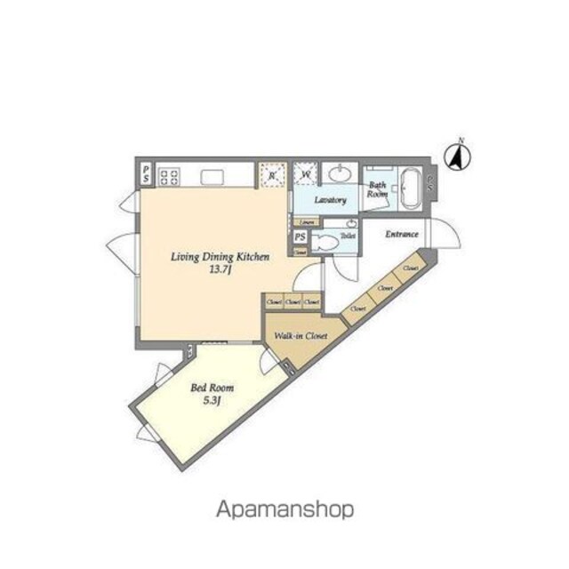 アンソレイエ下北沢[1LDK/49.53m2]の間取図