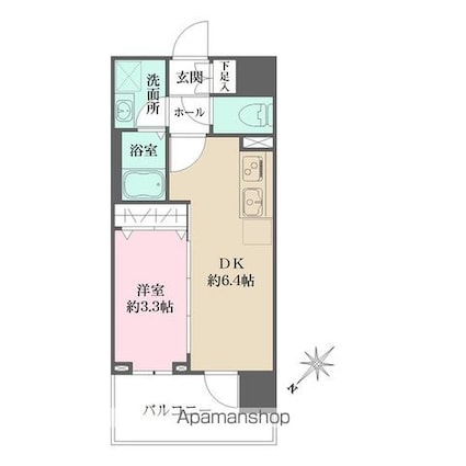 パークフラッツ蔵前[1DK/25.2m2]の間取図