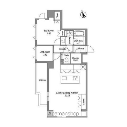 ＥＮｅｔｉａｌ代官山[2LDK/66.15m2]の間取図