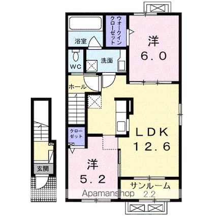 カーサ・コルーテ瓜生　Ⅰ[2LDK/61.8m2]の間取図