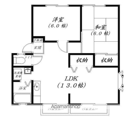サンビレッジ西大津Ｂ棟[2LDK/52.66m2]の間取図