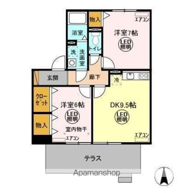 ＲＯＹＡＬ　ＧＡＲＤＥＮ　ＣＡＳＡＨＡＲＡ[2DK/53.65m2]の間取図