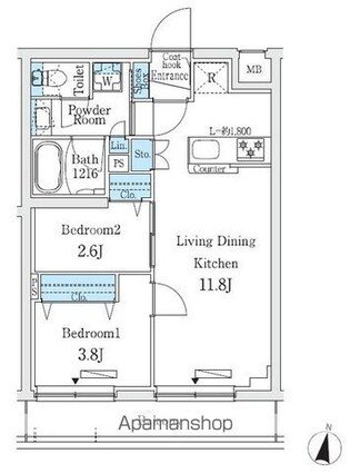 プライムブリス中野富士見町Ⅰ[2LDK/40.62m2]の間取図