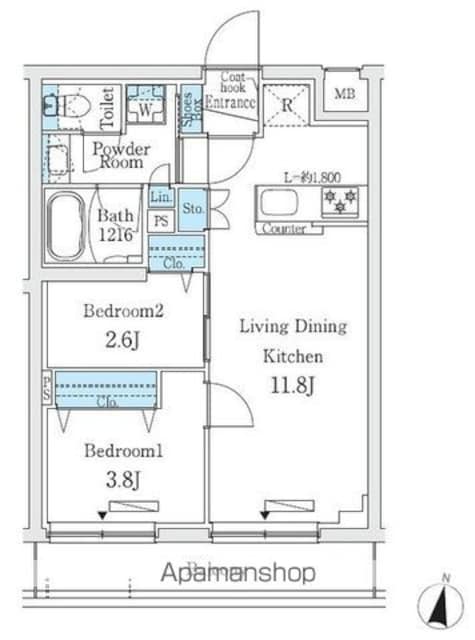 プライムブリス中野富士見町Ⅰ[2LDK/40.62m2]の間取図