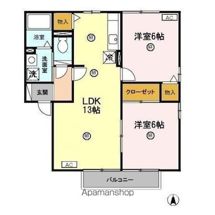 グリーンロード・エル　Ａ[2LDK/55.44m2]の間取図