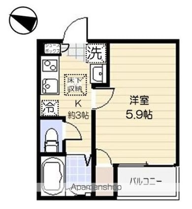 ジェンティーレ三軒茶屋[1K/19m2]の間取図