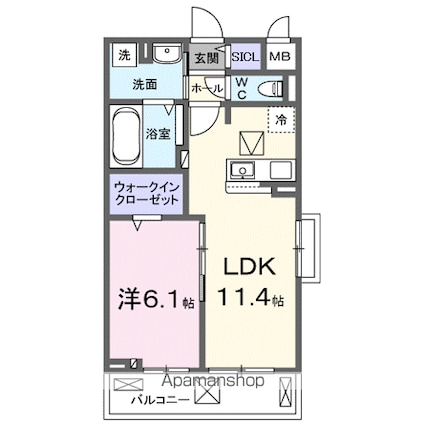 ディアコート唐崎[1LDK/42.51m2]の間取図