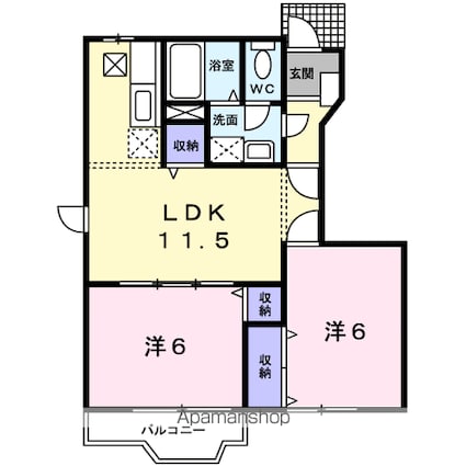 霞台ハイツＡ[2LDK/53.51m2]の間取図