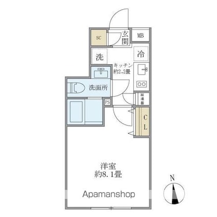 ＣＯＭＰＯＳＩＴＥ目黒鷹番[1K/25.04m2]の間取図