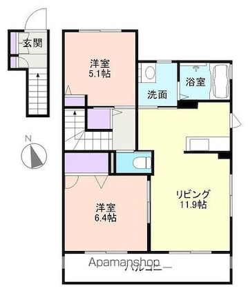 和歌山県和歌山市和歌川町[2LDK/60.44m2]の間取図