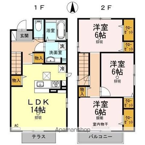 倉敷市 2階建 築14年の間取り写真