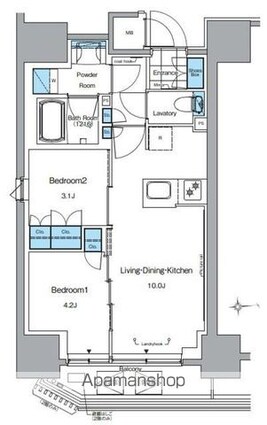 ルフォンプログレ田原町[2LDK/41.44m2]の間取図