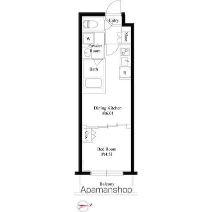 ハーモニーレジデンス新宿四谷[1DK/25.52m2]の間取図