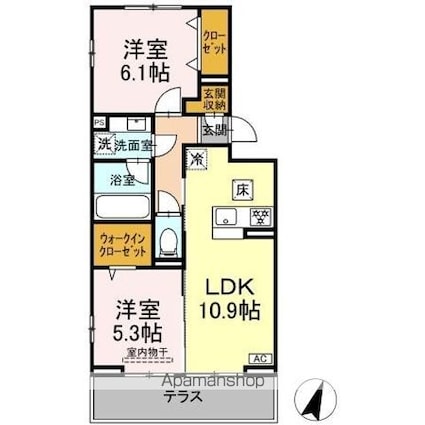 リシェスみのり台　Ａ・Ｂ・Ｃ　Ｂ棟[2LDK/54.21m2]の間取図