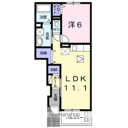 プリムローズ桜Ⅱ[1LDK/42.19m2]の間取図