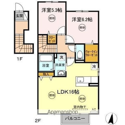 リーベクオーレ[2LDK/67.8m2]の間取図