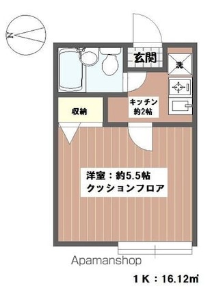 サンハイム鎌ヶ谷Ａ棟[1K/16.12m2]の間取図