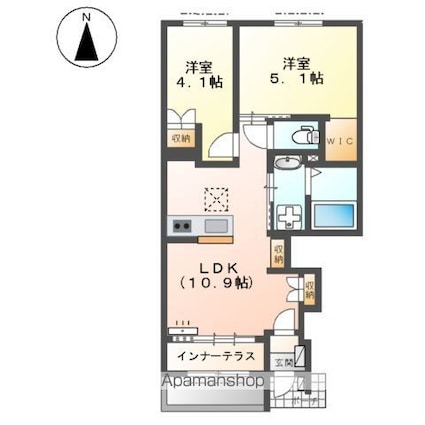 ドエル・カルミア[2LDK/48.61m2]の間取図