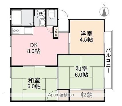 パナハイツさむしんぐ[3DK/51.82m2]の間取図