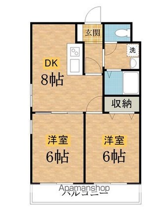 シュゼル八王子[2DK/43.95m2]の間取図