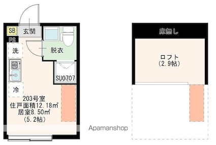 ハーモニーテラス桜台Ⅷ[1R/12.18m2]の間取図