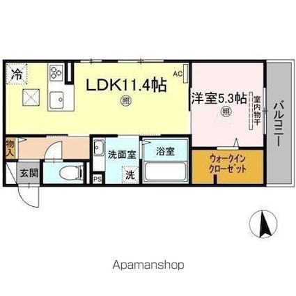 ユニヴェールⅡ　Ａ棟[1LDK/43.93m2]の間取図