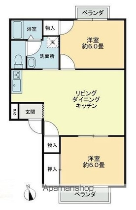 フォブール吉峰ⅡＢ[2LDK/57.8m2]の間取図