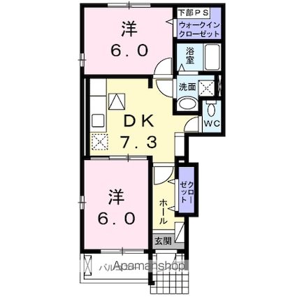 カーサ・デスパシオ　Ｂ[2DK/46.79m2]の間取図
