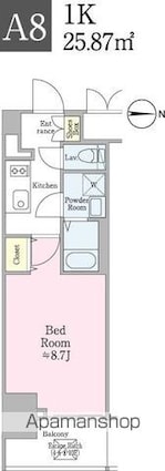 クロスレジデンス飯田橋[1K/25.87m2]の間取図