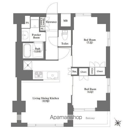 ＨＦ正光寺赤羽レジデンス[2LDK/55.02m2]の間取図