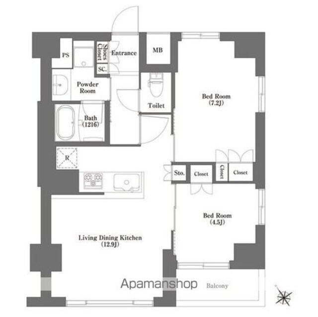 ＨＦ正光寺赤羽レジデンス[2LDK/55.02m2]の間取図