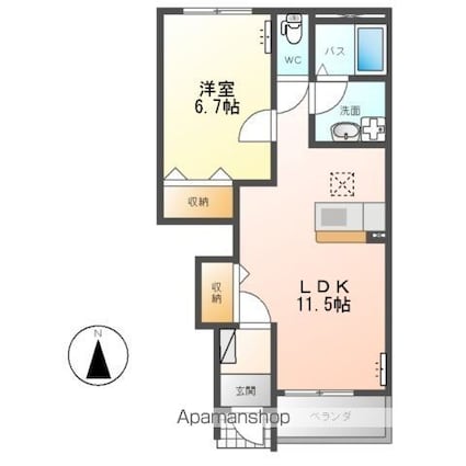Ｑｕａｔｒｅ　Ｂｉｅｎ（キャトル　ビアン）[1LDK/44.95m2]の間取図