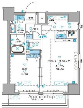 ジェノヴィア浅草Ⅲグリーンヴェール[1LDK/40.46m2]の間取図