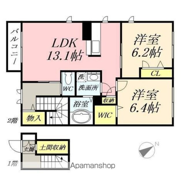 アンビシア　Ｂ棟[2LDK/68.99m2]の間取図