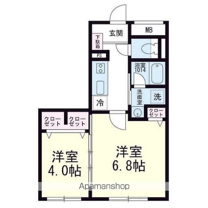 グランツァイト八幡[2K/31.91m2]の間取図
