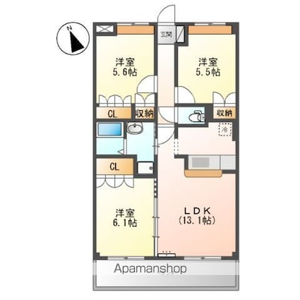 広島県福山市新涯町３丁目[3LDK/66.78m2]の間取図