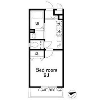 フォレストヒルズＢ棟[1K/22.46m2]の間取図