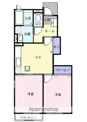 プレシード笹原Ａ[2DK/44.67m2]の間取図