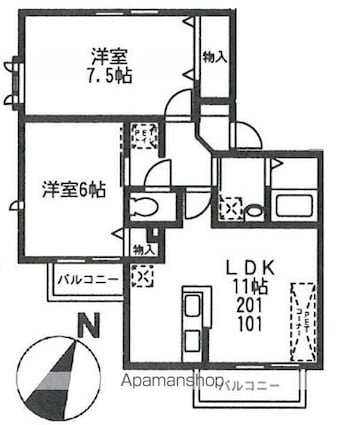 シャルマン　Ａ[2LDK/56.81m2]の間取図