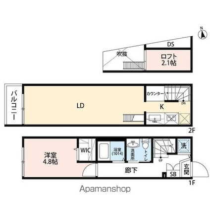 エクセラン旭町[1LDK/42.49m2]の間取図